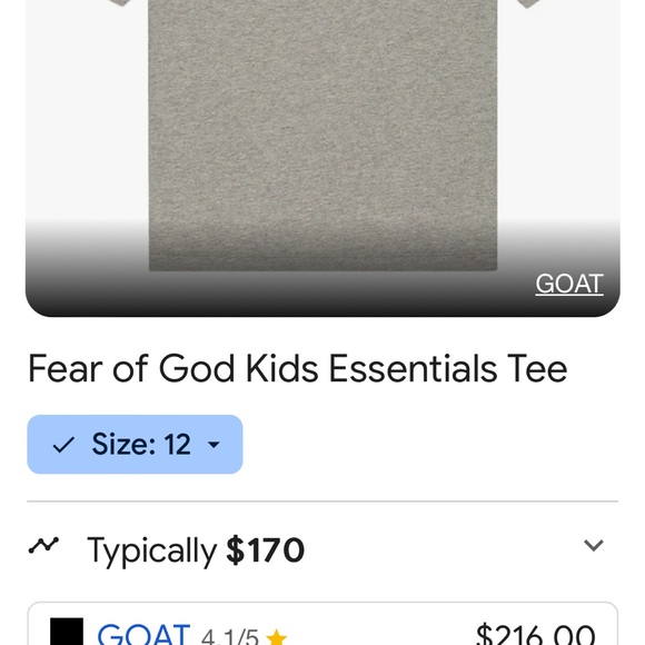 NWOT essentials youth grey tshirt size 10 fear of god. - Picture 5 of 7